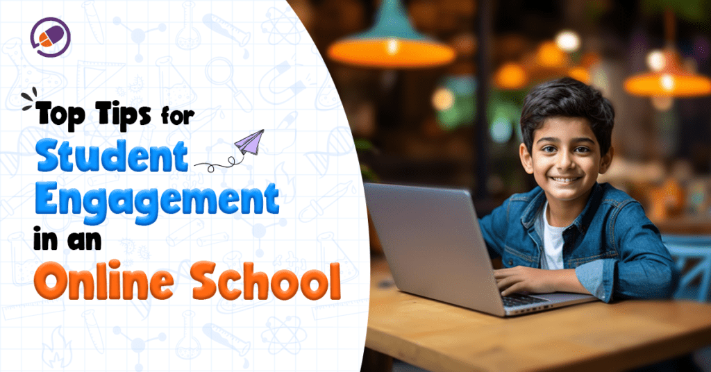 Kid using laptop and smiling