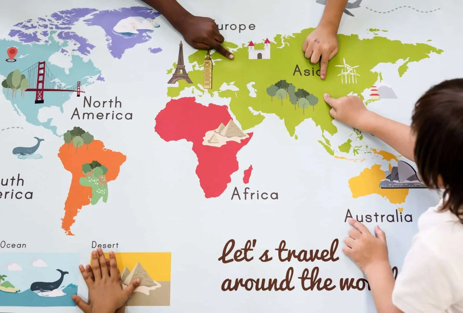 Kids with world map
